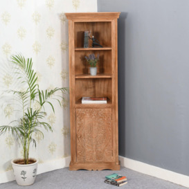 Darvell Mango Wood Corner Bookcase 3 Shelving & 2 Door - thumbnail 1