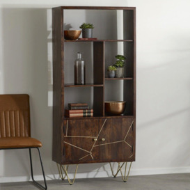 Multi shelf bookcase with Doors Deiondre Dark Mango