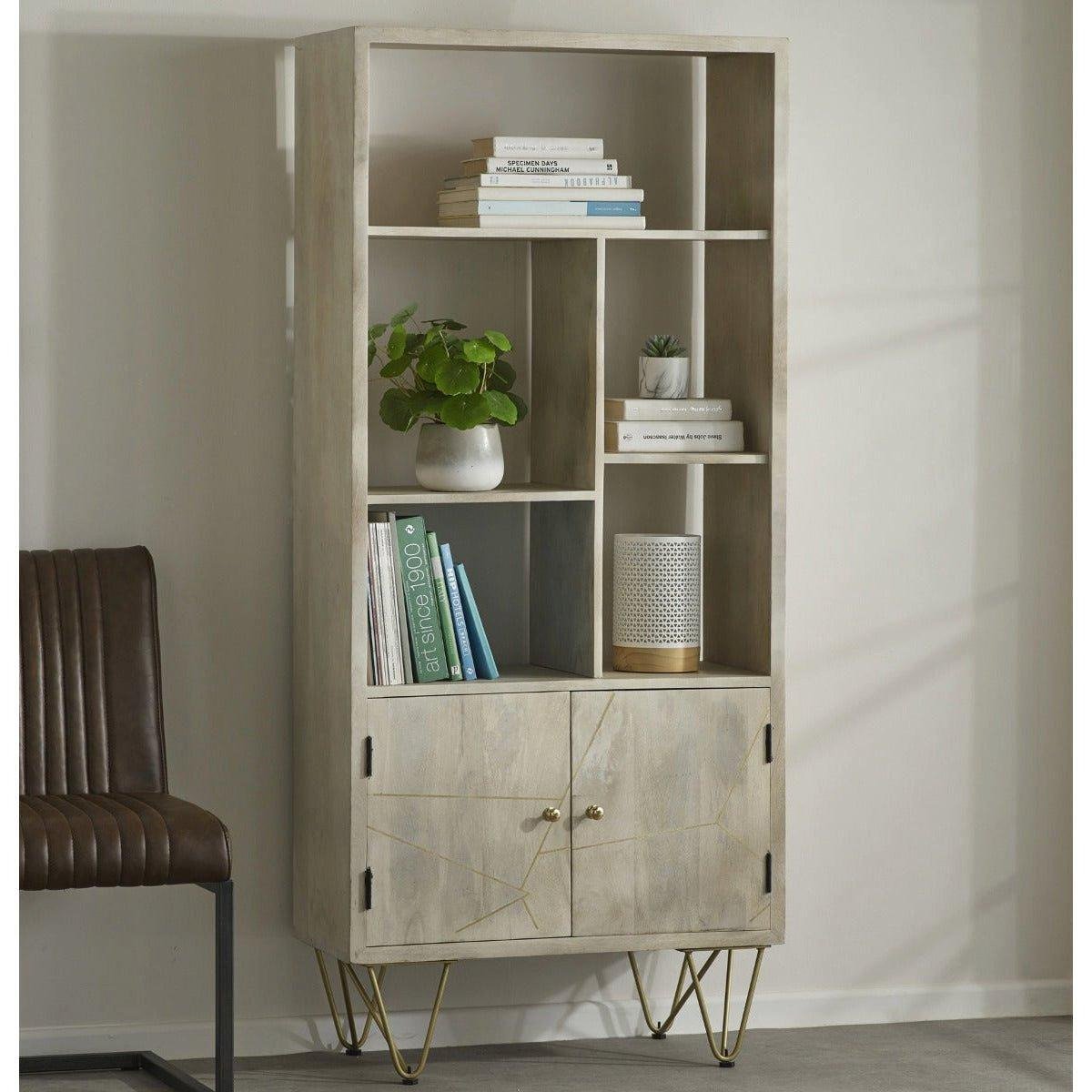 Multi shelf bookcase with Doors Deiondre Light Mango - image 1