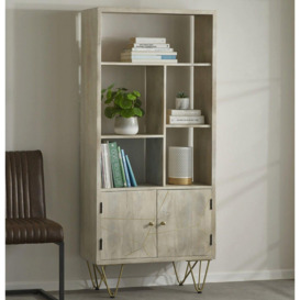 Multi shelf bookcase with Doors Deiondre Light Mango - thumbnail 1