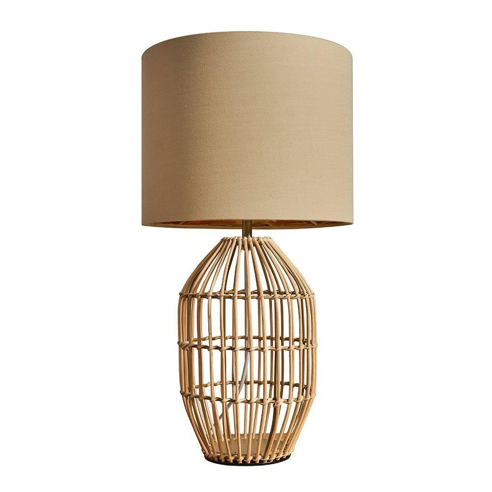 Natural Rattan Table Lamp With Fabric Beige And Gold Shade And LED Bulb - image 1