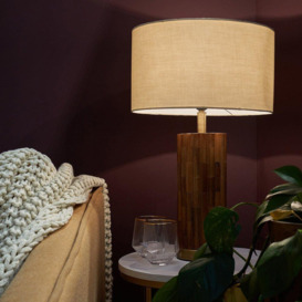 Lina Natural Bamboo Table Lamp Medium Natural Fabric Drum Shade - thumbnail 2