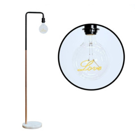 Talisman Black And Copper Floor Lamp With Marble Base And Vintage Worded E27 Love Bulb - thumbnail 1