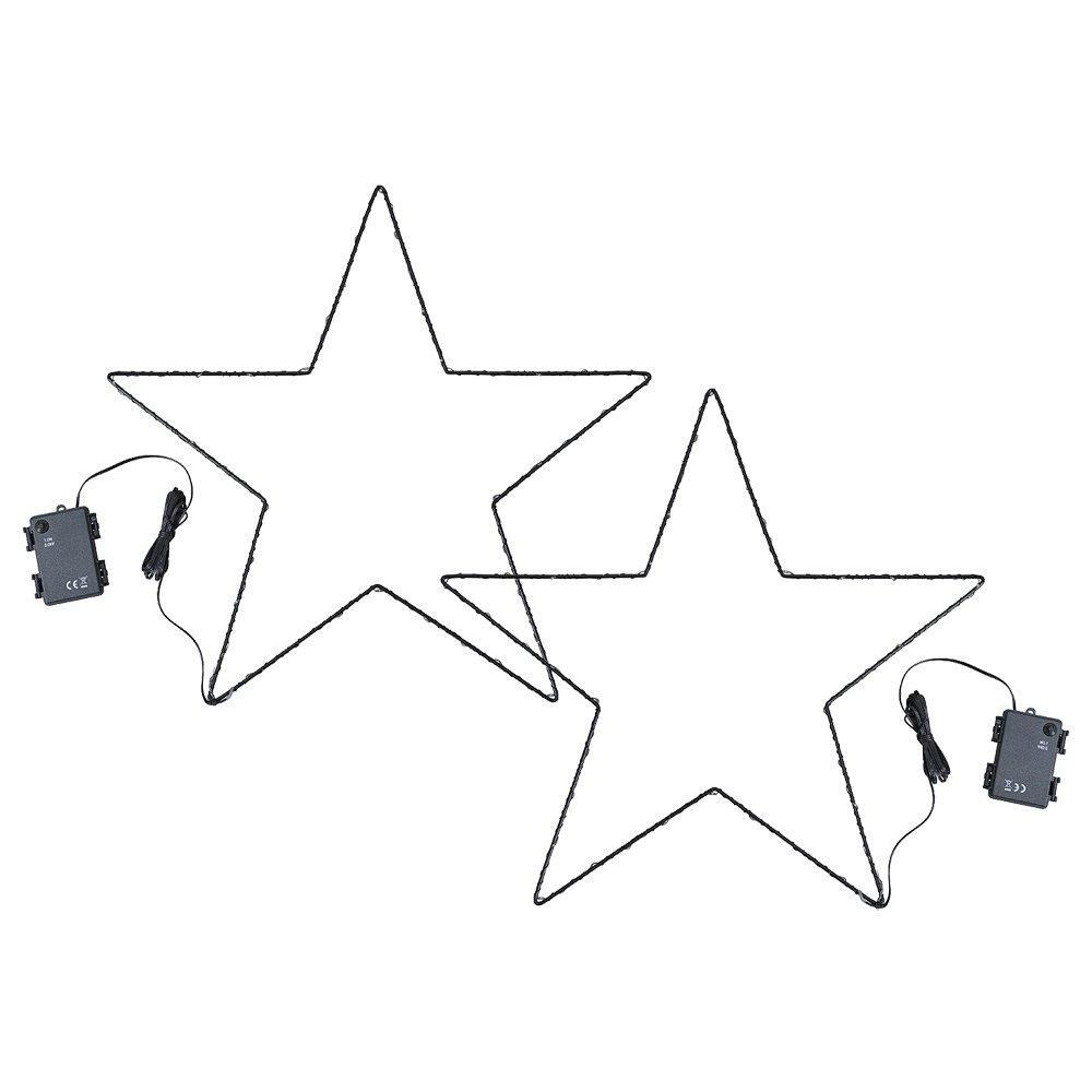 Pack of 2 IP44 Black Outdoor Battery Operated Warm White Star Lights - image 1