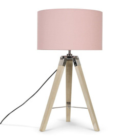 Clipper Light Brown Tripod Table Lamp Medium Pink Shade