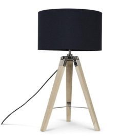 Clipper Light Wood Tripod Table Lamp with Medium Blue Shade