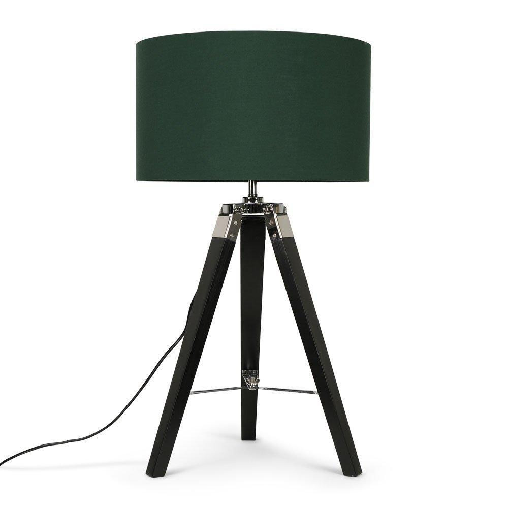 Clipper Black Wood Tripod Table Lamp with Medium Green Shade - image 1
