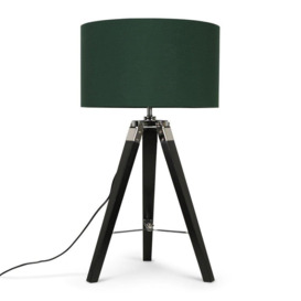 Clipper Black Wood Tripod Table Lamp with Medium Green Shade