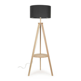 Morrigan Light Brown Tripod Floor Lamp With Large Charcoal Fabric Shade