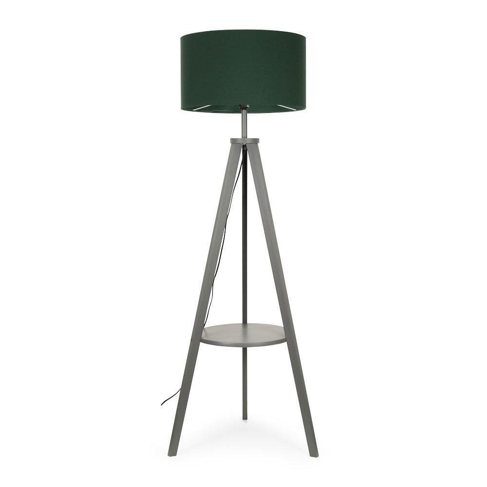 Morrigan Grey Tripod Wooden Floor Lamp With Dark Green Shade - image 1