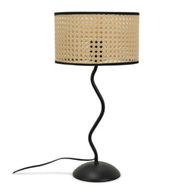 Wiggle Black Metal Table Lamp With Natural Cane Lampshade - thumbnail 1
