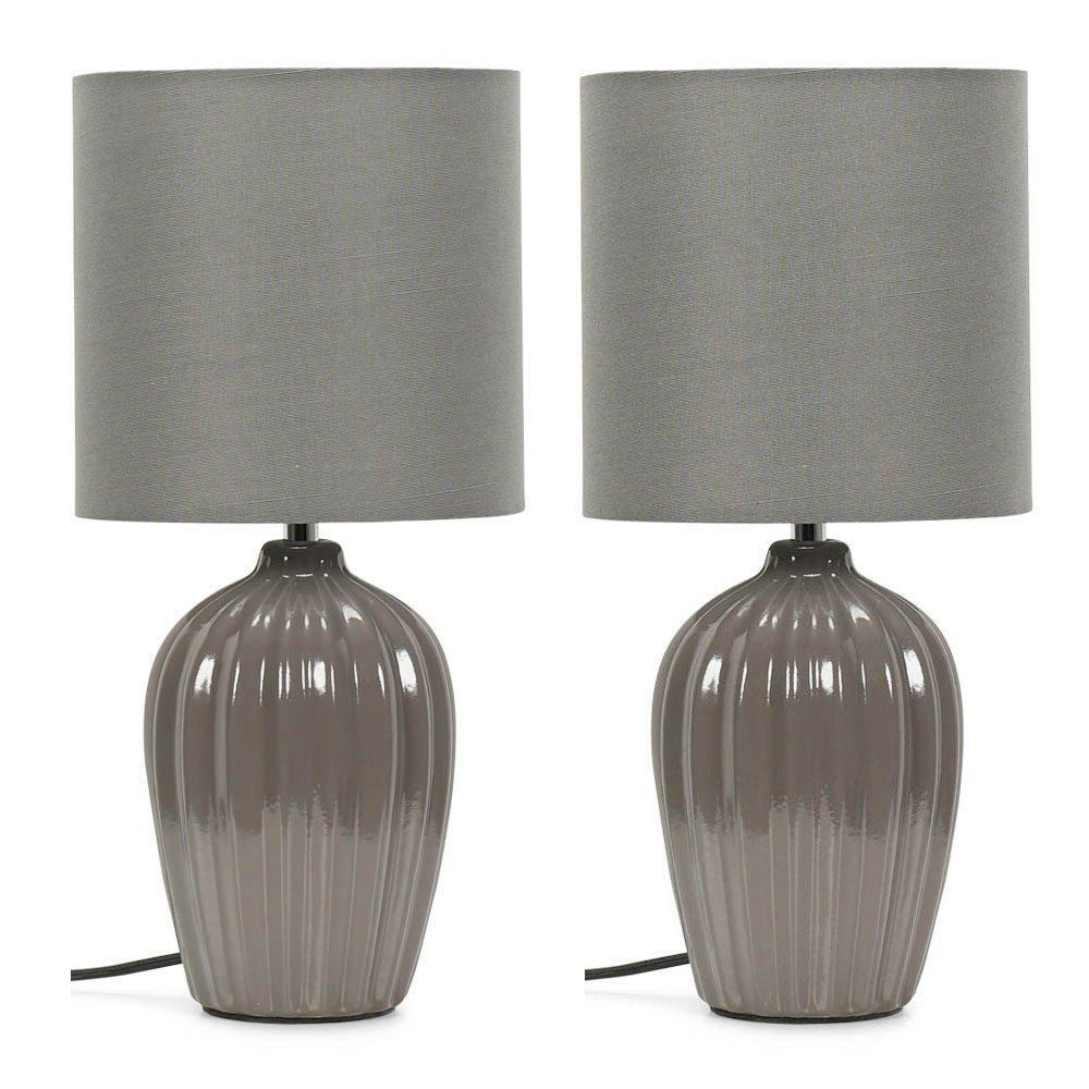 Pair Of Carbone Grey Fluted Table Lamps - image 1