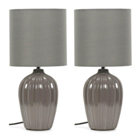 Pair Of Carbone Grey Fluted Table Lamps