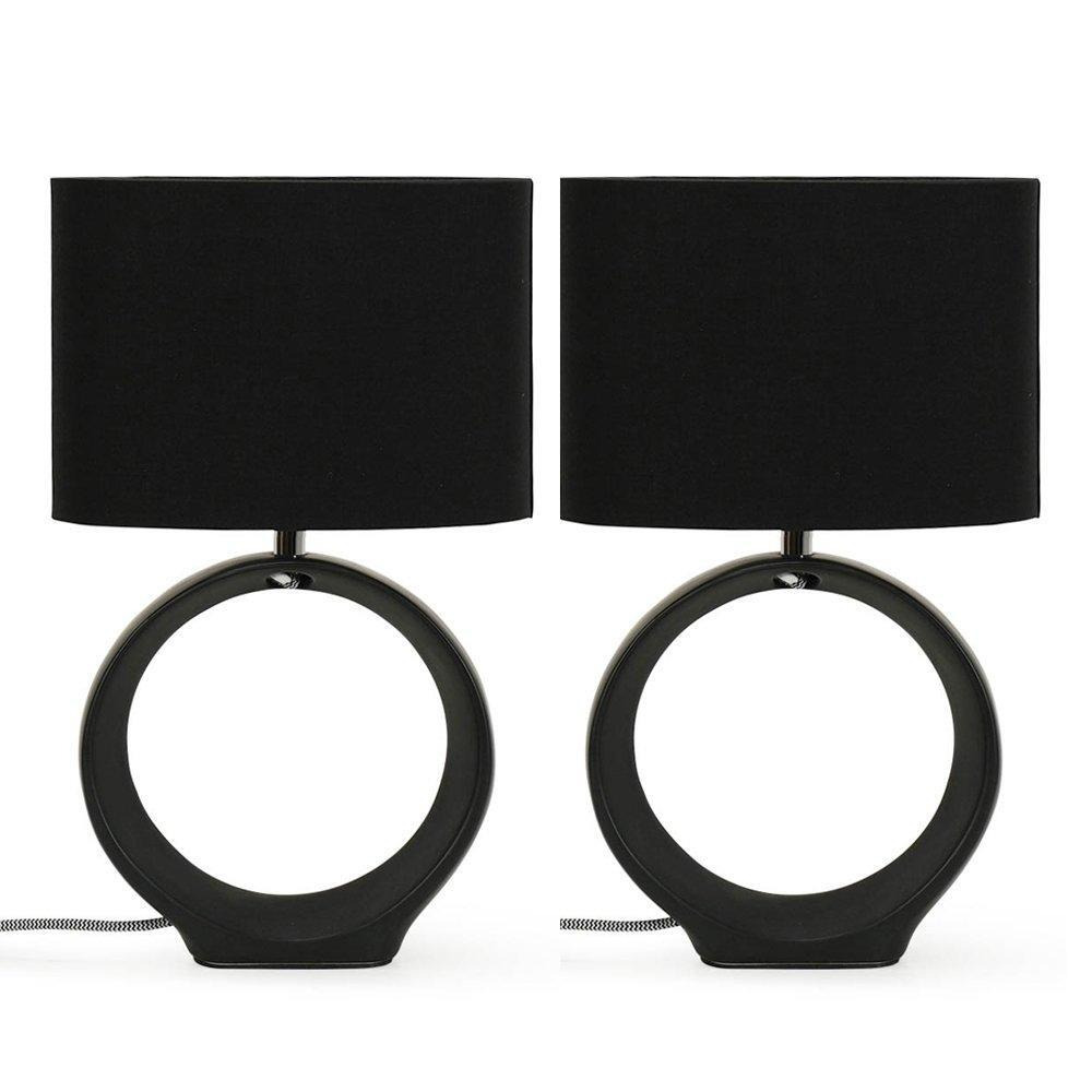Pair Of Tia Black And Grey Hoop Ceramic Table Lamps - image 1