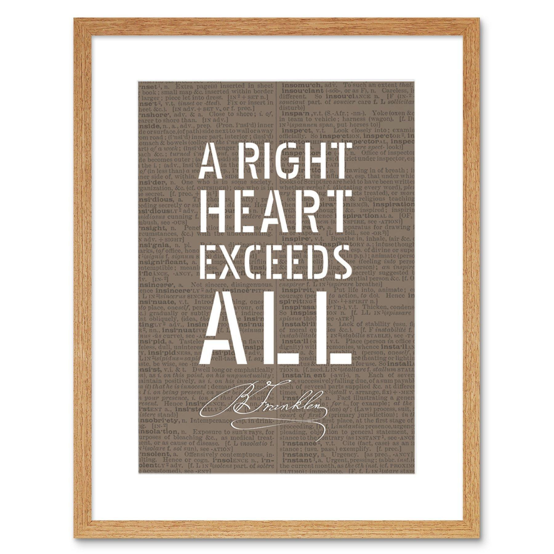 Dictionary Page Quote Benjamin Franklin Right Heart Artwork Framed Wall Art Print 9X7 Inch - image 1
