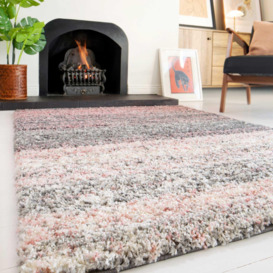 Pink Stripe Distressed Shaggy Living Area Rug - thumbnail 2