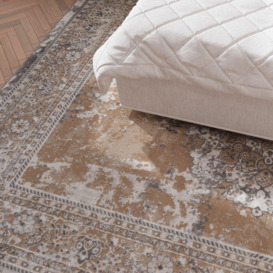 Warm Beige Distressed Traditional Medallion Bordered Rug - thumbnail 3