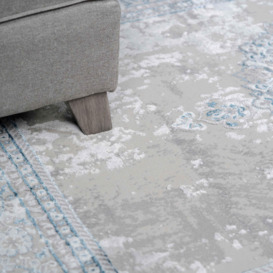 Blue Grey Distressed Traditional Medallion Bordered Rug - thumbnail 3