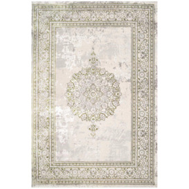 Grey Olive Green Distressed Traditional Medallion Bordered Rug - thumbnail 1
