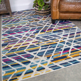 Multicolour Striped Geometric Overlay Rug