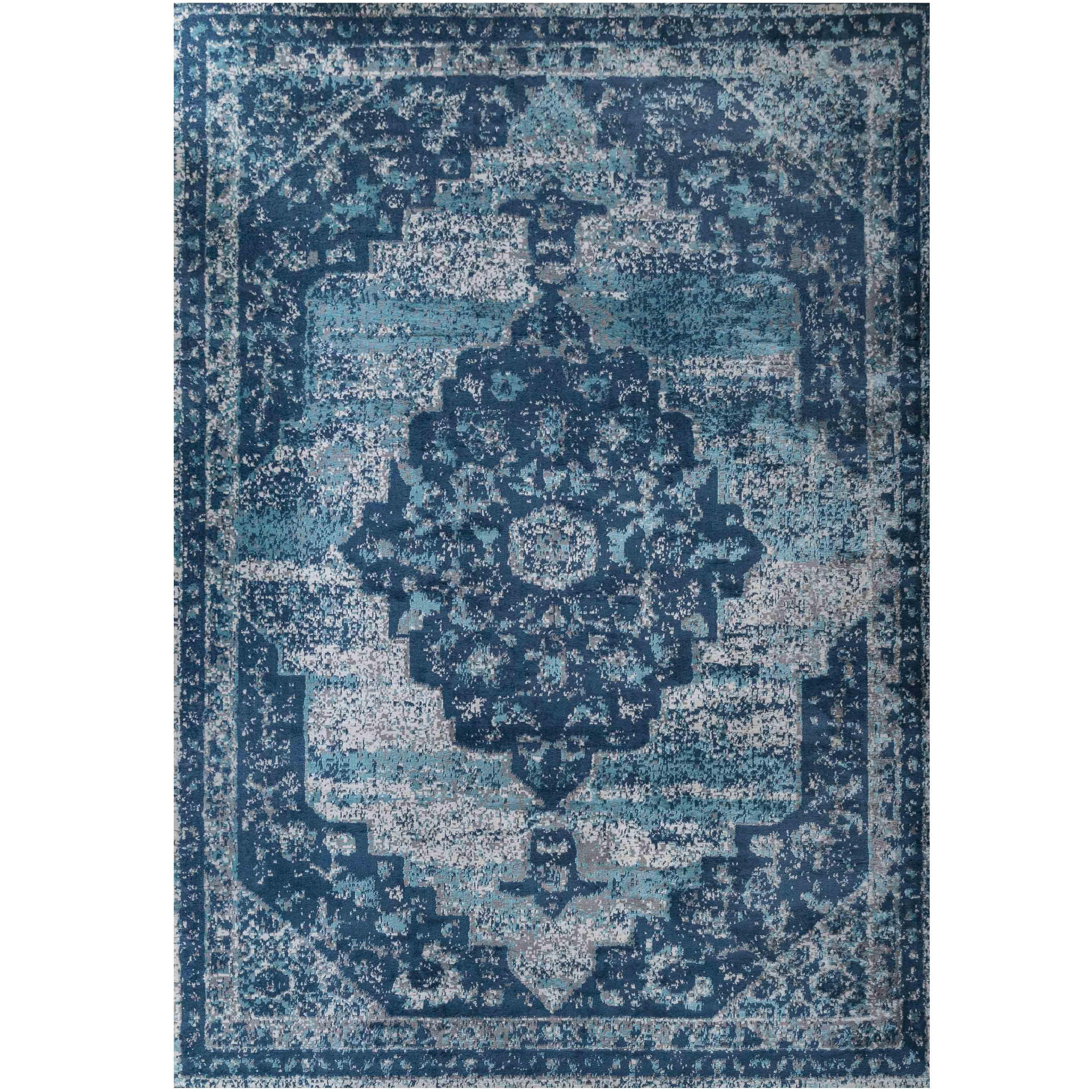 Navy Blue Traditional Medallion Bordered Living Area Rug - image 1