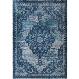 Navy Blue Traditional Medallion Bordered Living Area Rug