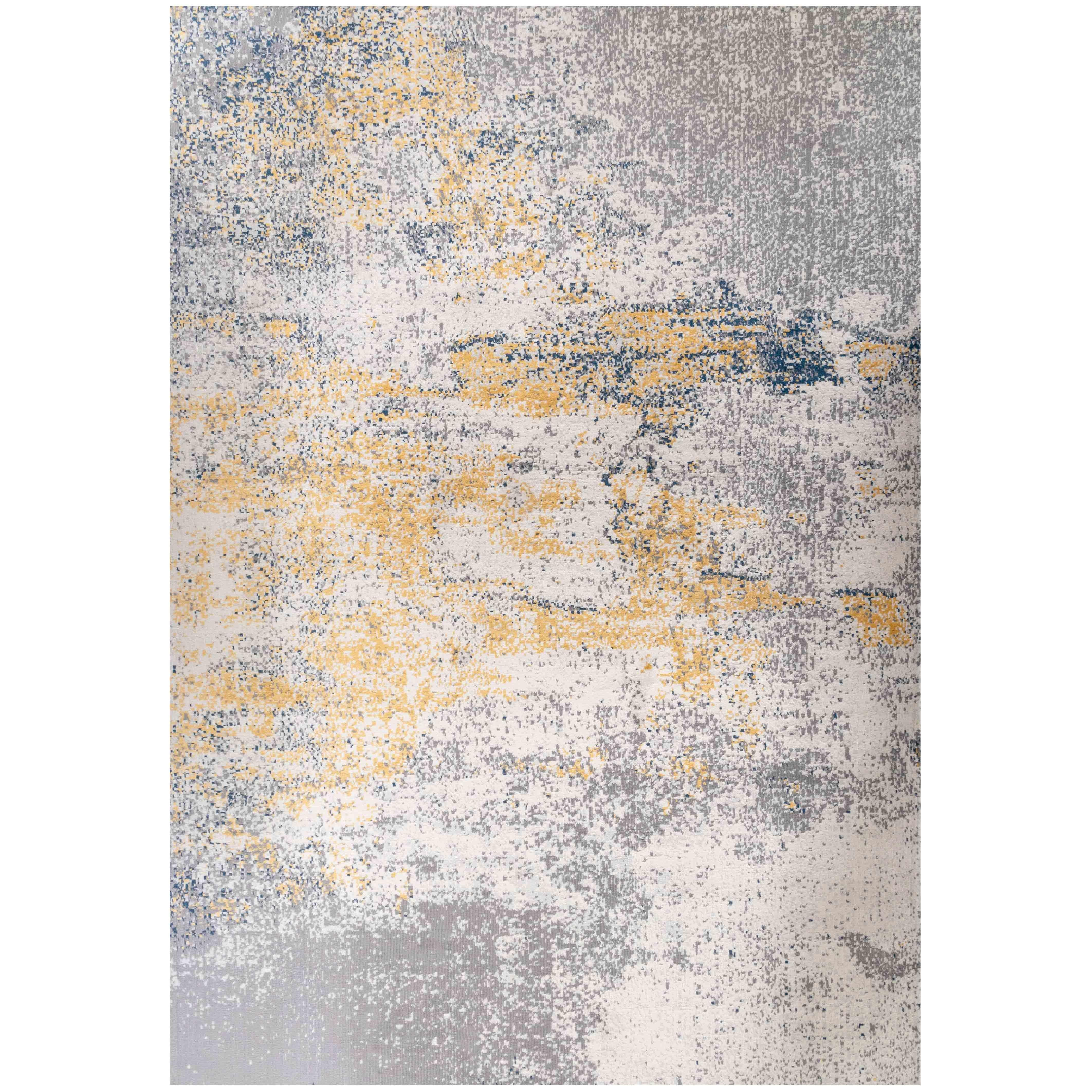 Grey Ochre Yellow Distressed Abstract Living Area Rug - image 1