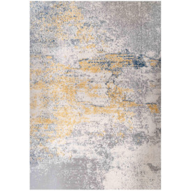 Grey Ochre Yellow Distressed Abstract Living Area Rug