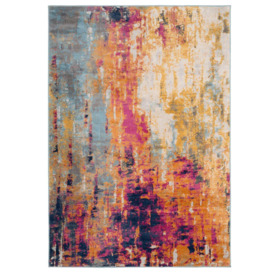 Bright Multicolour Distressed Abstract Living Area Rug - thumbnail 1