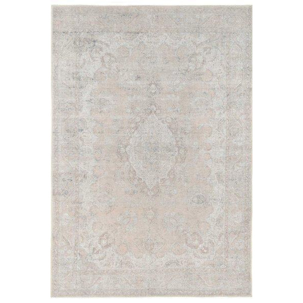 Neutral Beige Distressed Traditional Medallion Non Slip Washable Low Pile Rug - image 1