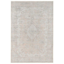 Neutral Beige Distressed Traditional Medallion Non Slip Washable Low Pile Rug - thumbnail 1