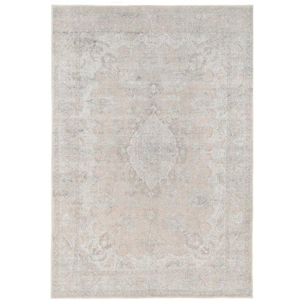 Neutral Beige Distressed Traditional Medallion Non Slip Washable Low Pile Rug - image 1