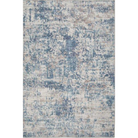 Blue Grey Distressed Abstract Non Slip Washable Low Pile Rug