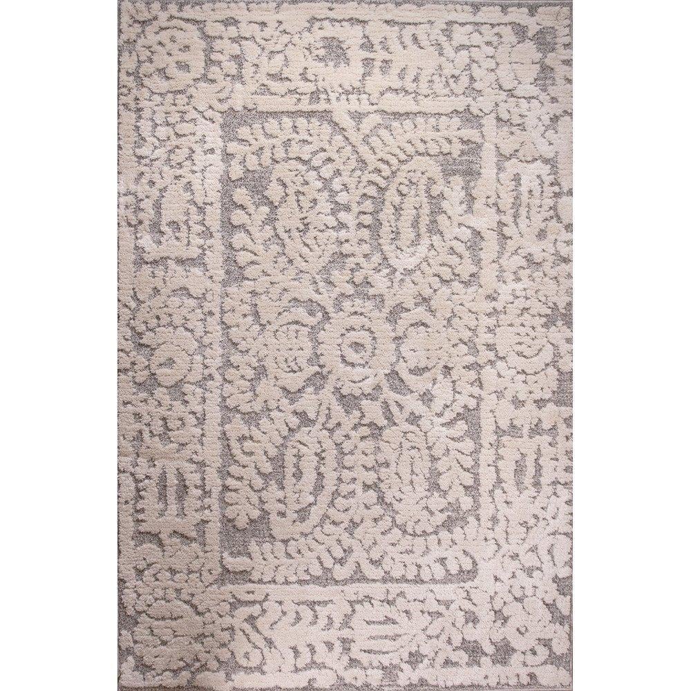 Grey Cream Floral Damask Loop and Tufted Shaggy Rug - image 1