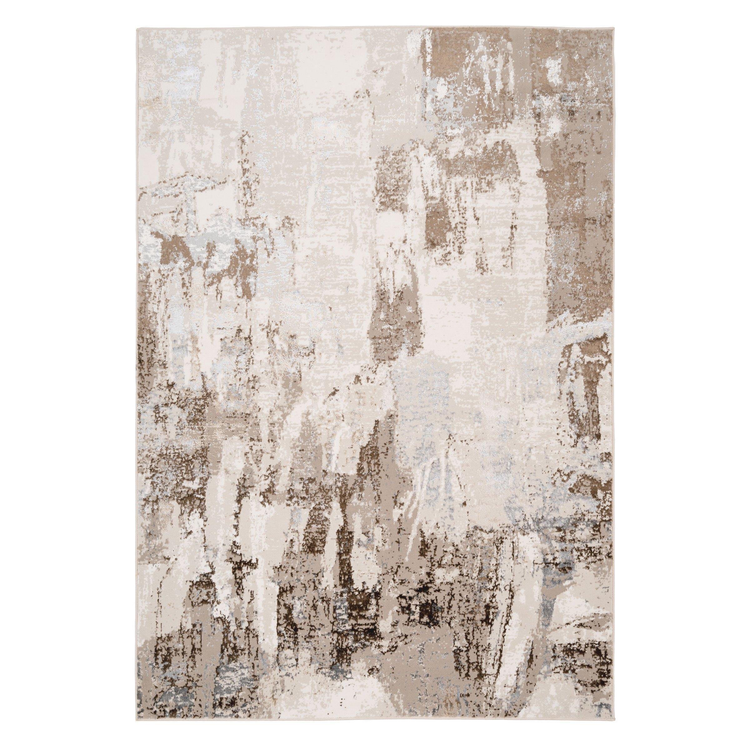 Beige Contemporary Distressed Abstract Luxury Sheen Rug - image 1