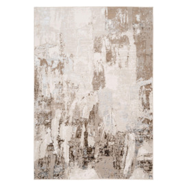 Beige Contemporary Distressed Abstract Luxury Sheen Rug