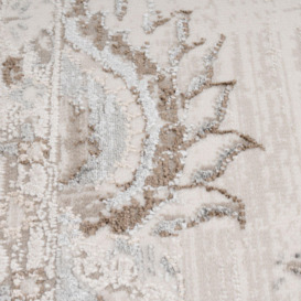 Beige Distressed Floral Bordered Luxury Sheen Rug - thumbnail 3