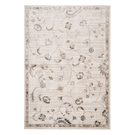 Beige Distressed Floral Bordered Luxury Sheen Rug