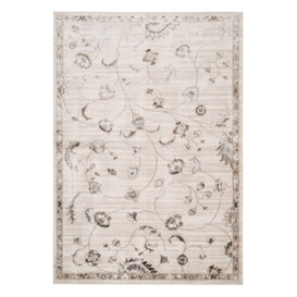 Beige Distressed Floral Bordered Luxury Sheen Rug - thumbnail 1