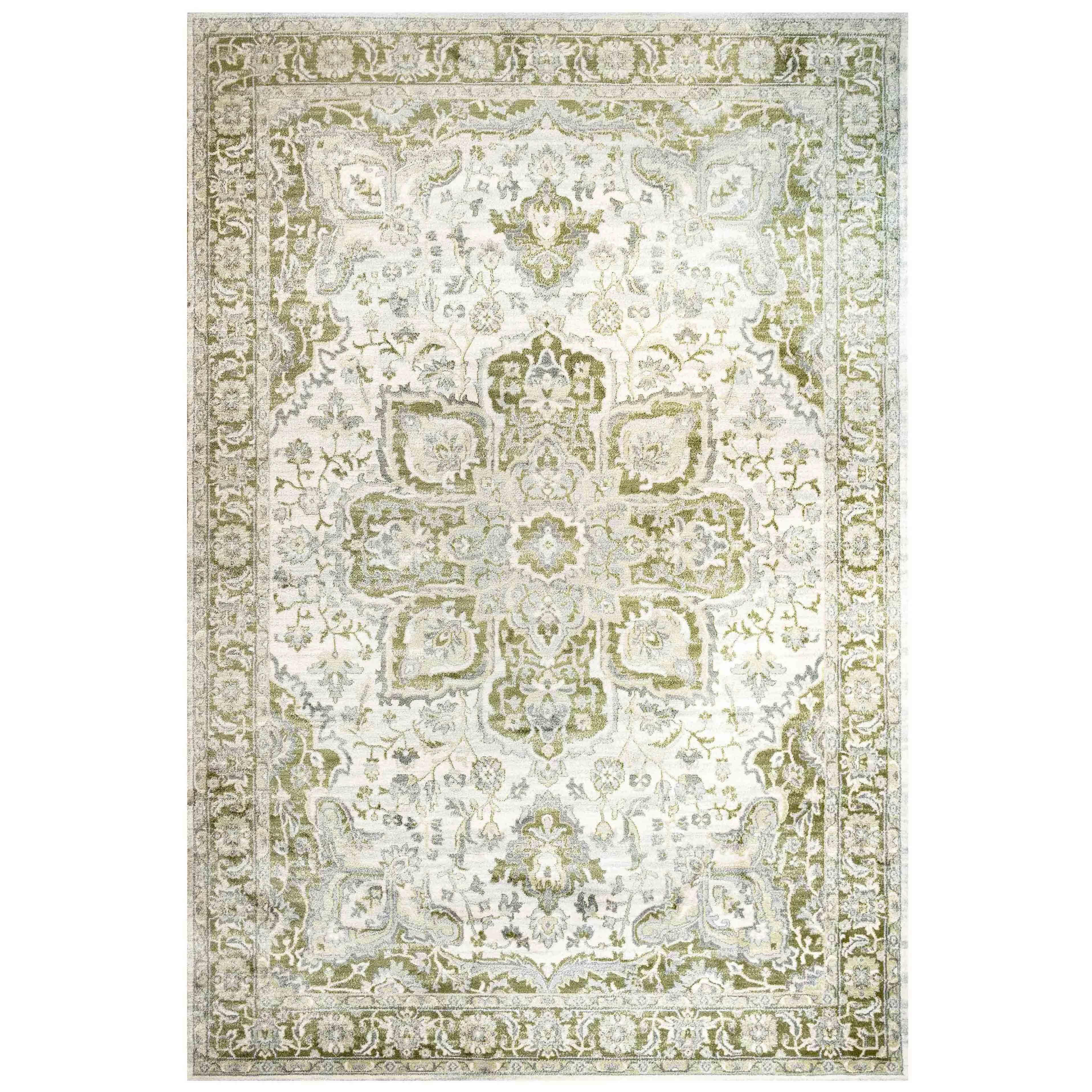 Green Traditional Floral Style Bordered Rug - image 1