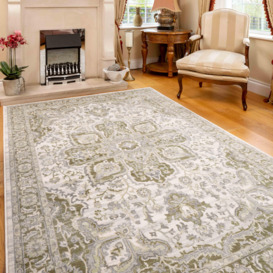 Green Traditional Floral Style Bordered Rug - thumbnail 2