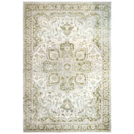 Green Traditional Floral Style Bordered Rug