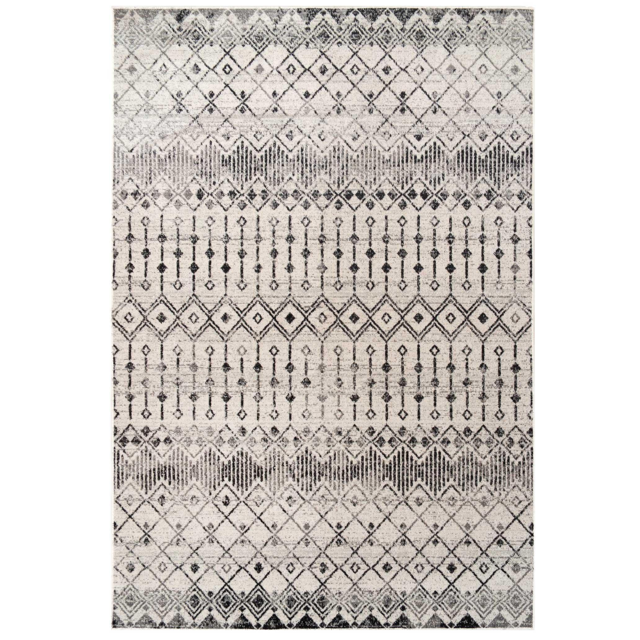 Grey Aztec Tribal Pattern Distressed Low Pile Area Rug - image 1