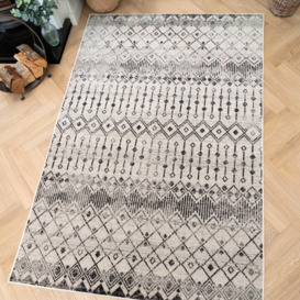 Grey Aztec Tribal Pattern Distressed Low Pile Area Rug - thumbnail 2