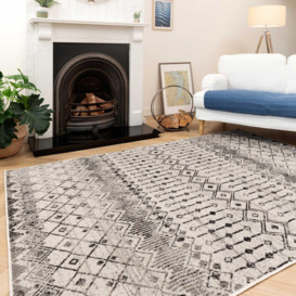 Grey Aztec Tribal Pattern Distressed Low Pile Area Rug - thumbnail 3
