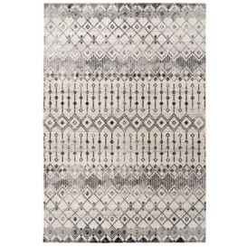 Grey Aztec Tribal Pattern Distressed Low Pile Area Rug - thumbnail 1