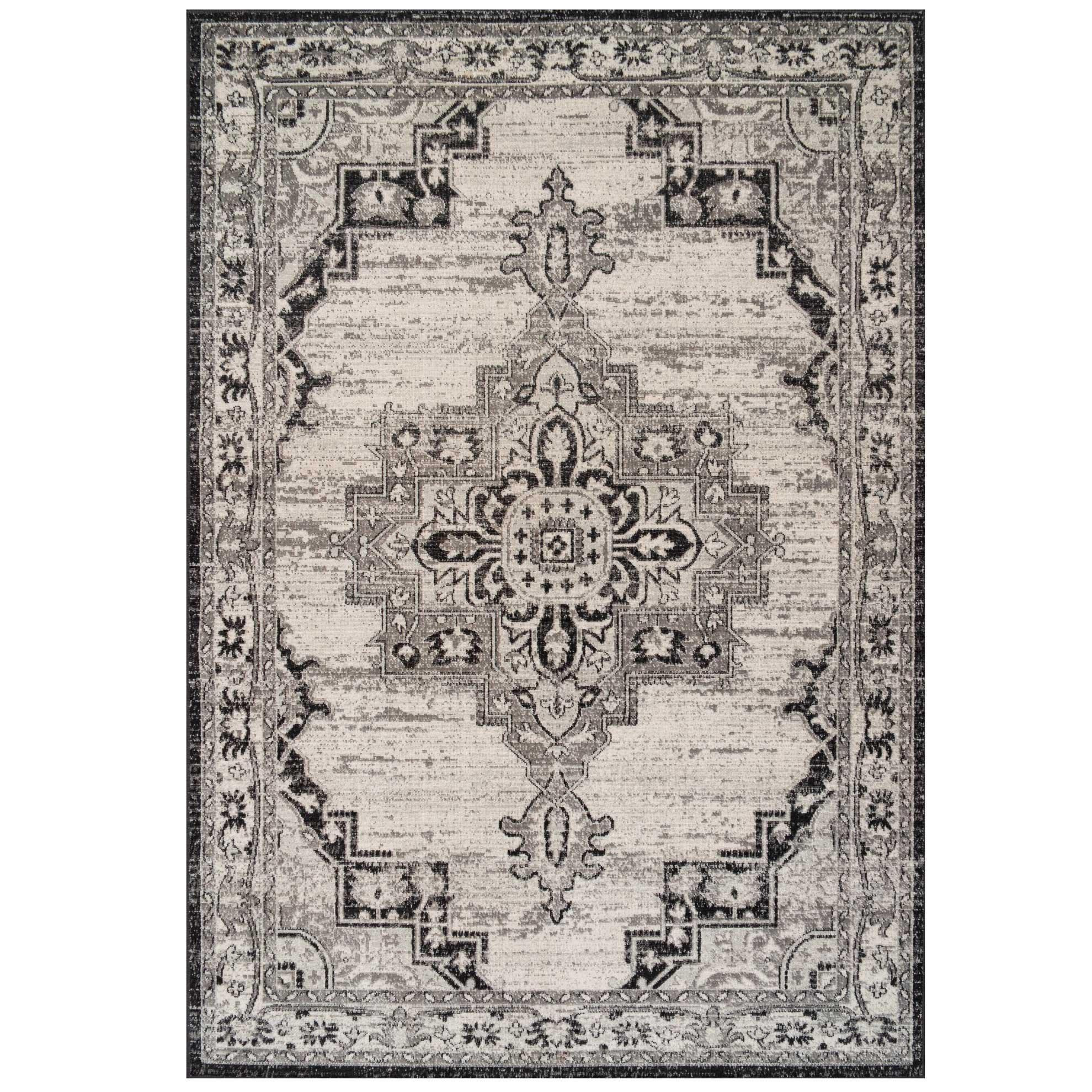 Grey Black Traditional Style Medalion Living Area Rug - image 1