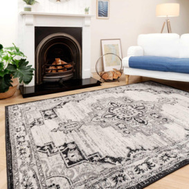 Grey Black Traditional Style Medalion Living Area Rug - thumbnail 3