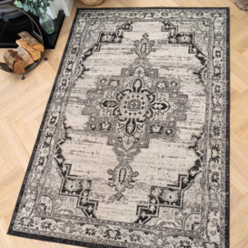Grey Black Traditional Style Medalion Living Area Rug - thumbnail 2