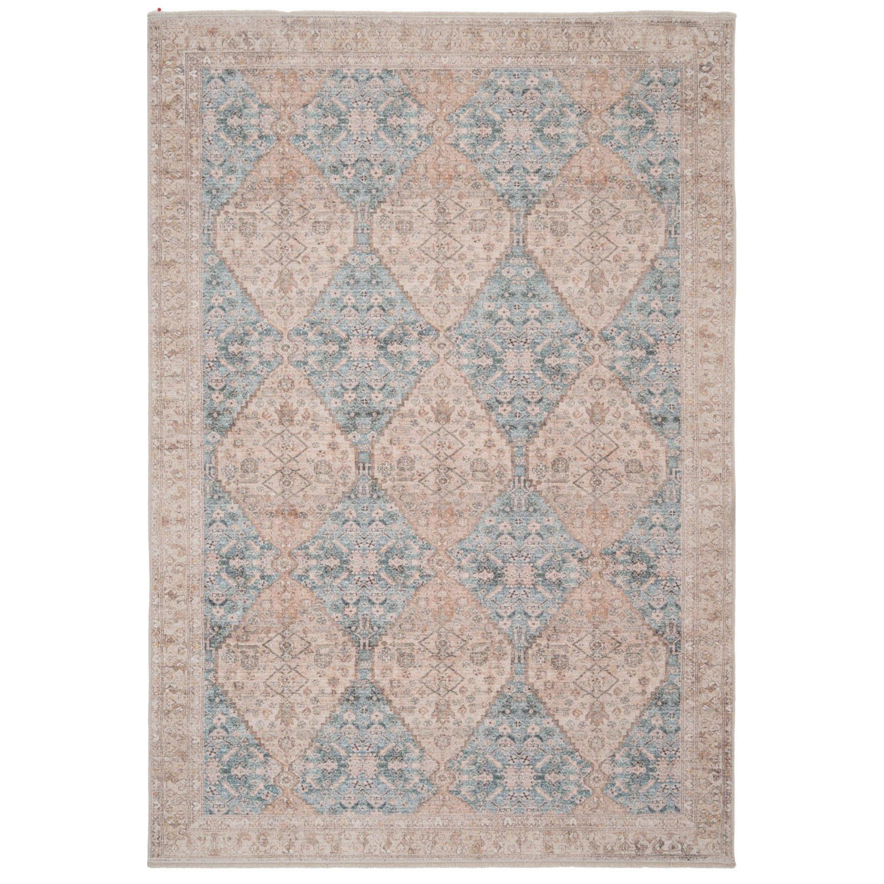Blue Beige Traditional Pattern Distressed Living Area Rug - image 1